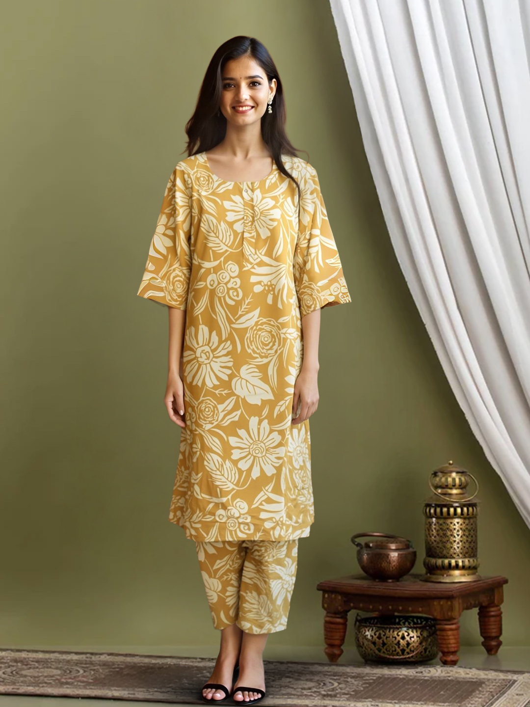 Picture of Elegant Floral Printed Kurta with Palazzo Set